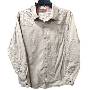 Ultimate Terrain Heritage Collection Mens L‎ Button Up Flannel Lined Shirt Beige